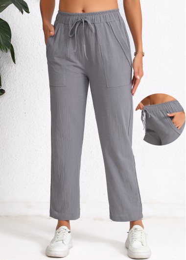 women clothes image of Dark Grey Pocket Elastic Waist High Waisted Pants