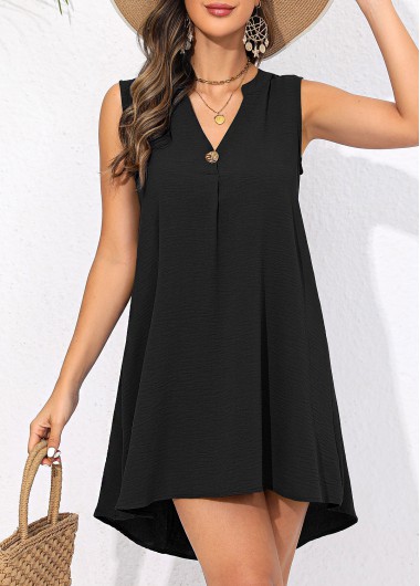 women clothes image of Button Sleeveless Black Short Cover Up