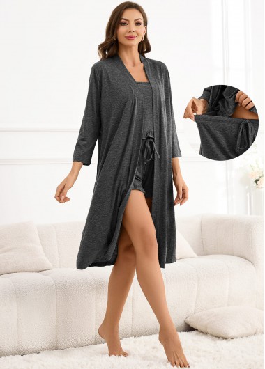 women clothes image of Dark Grey 3/4 Sleeve Camisole Shorts and Robe