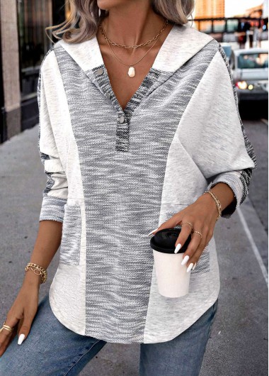 women clothes image of Light Grey Patchwork Plus Size Long Sleeve Hoodie