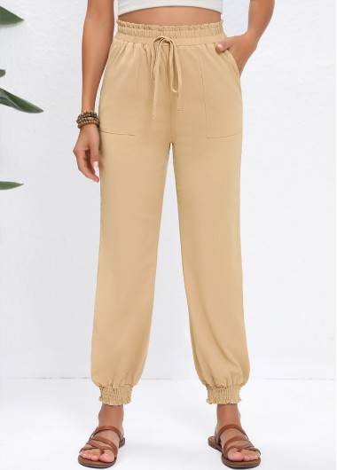 women clothes image of Light Camel Drawstring Jogger Elastic Waist High Waisted Pants