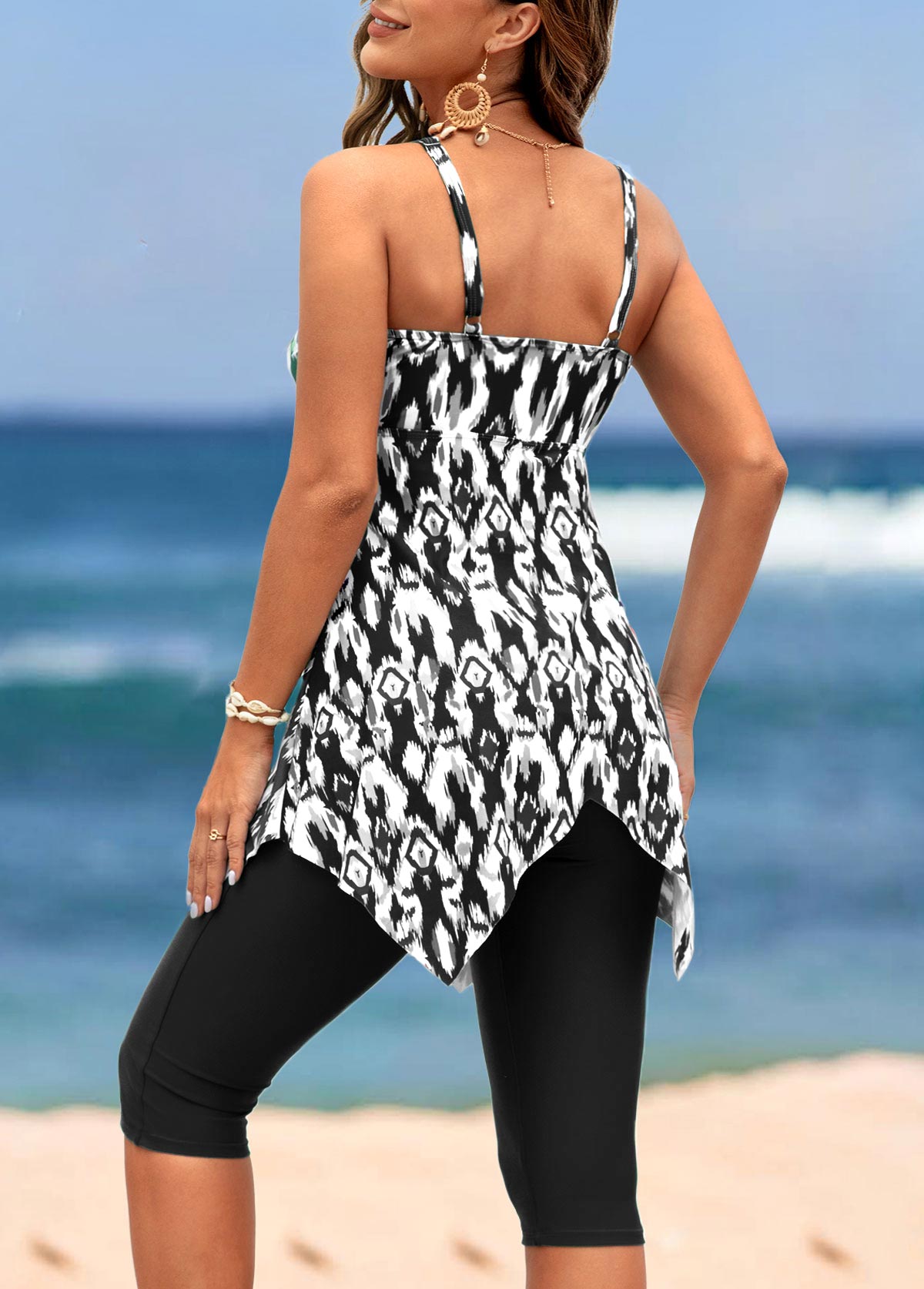 Handkerchief Hem High Waisted Black Tankini Set | picture 2