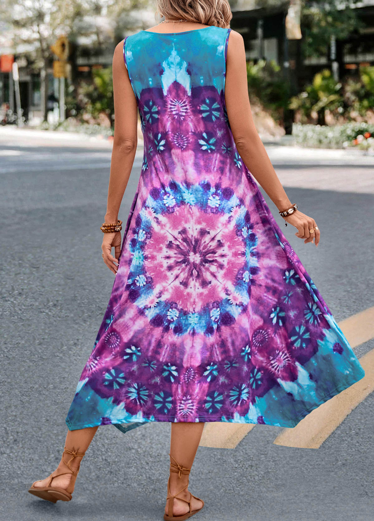 Purple Handkerchief Hem Tie Dye Print Dress | picture 