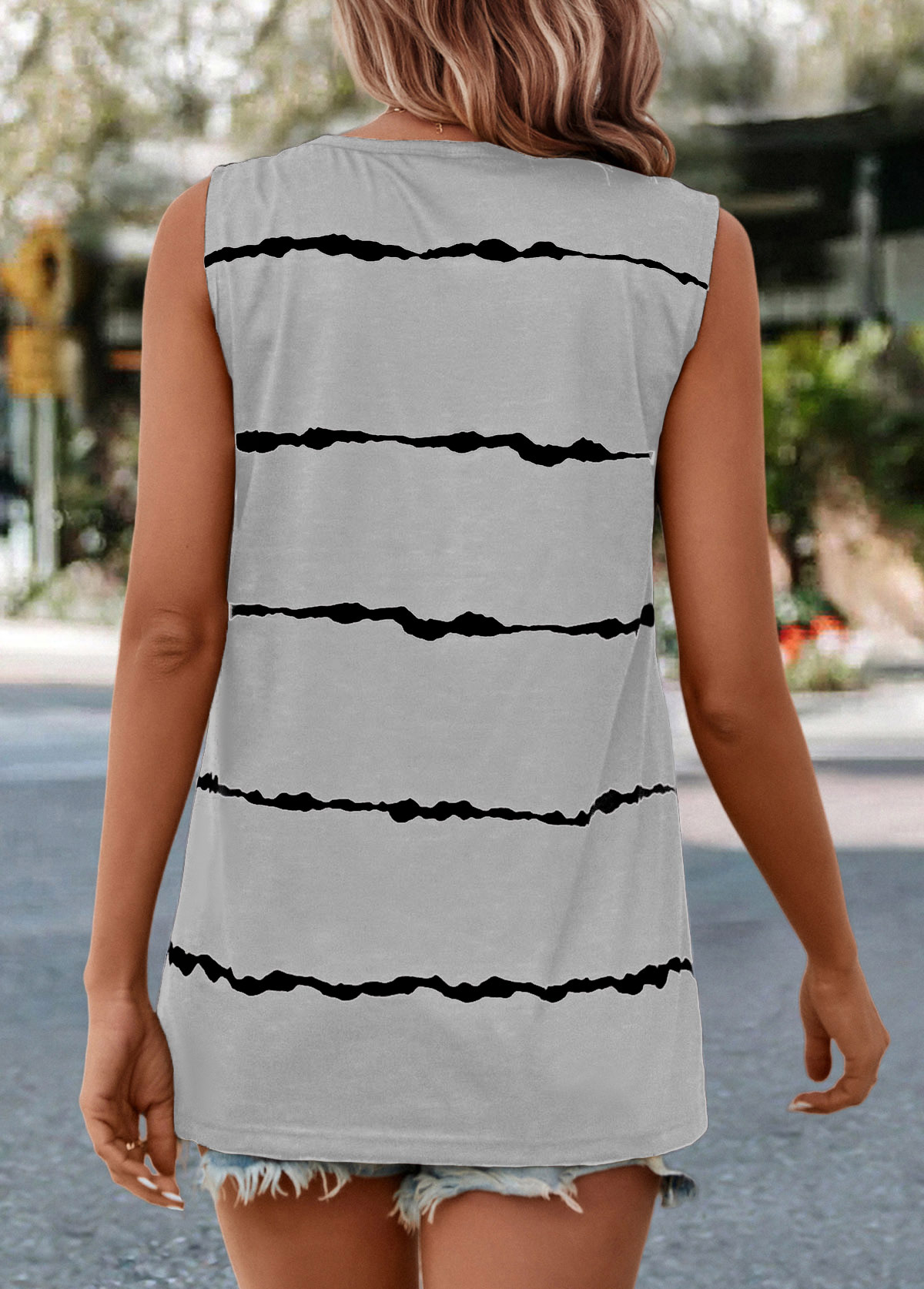 Grey Striped V Neck Tank Top | picture 