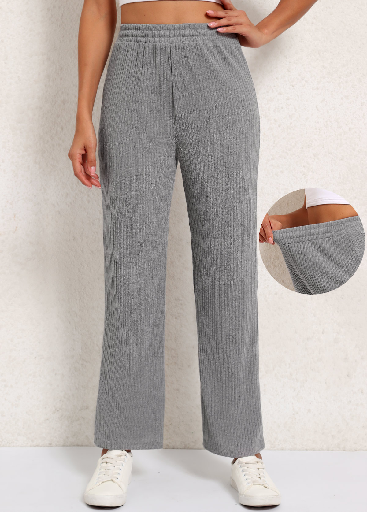 Elastic Waist High Waisted Grey Pants | picture 