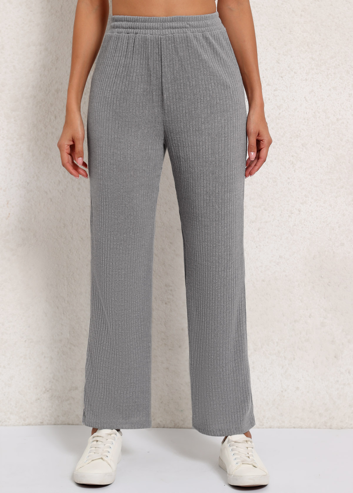 Elastic Waist High Waisted Grey Pants | picture 