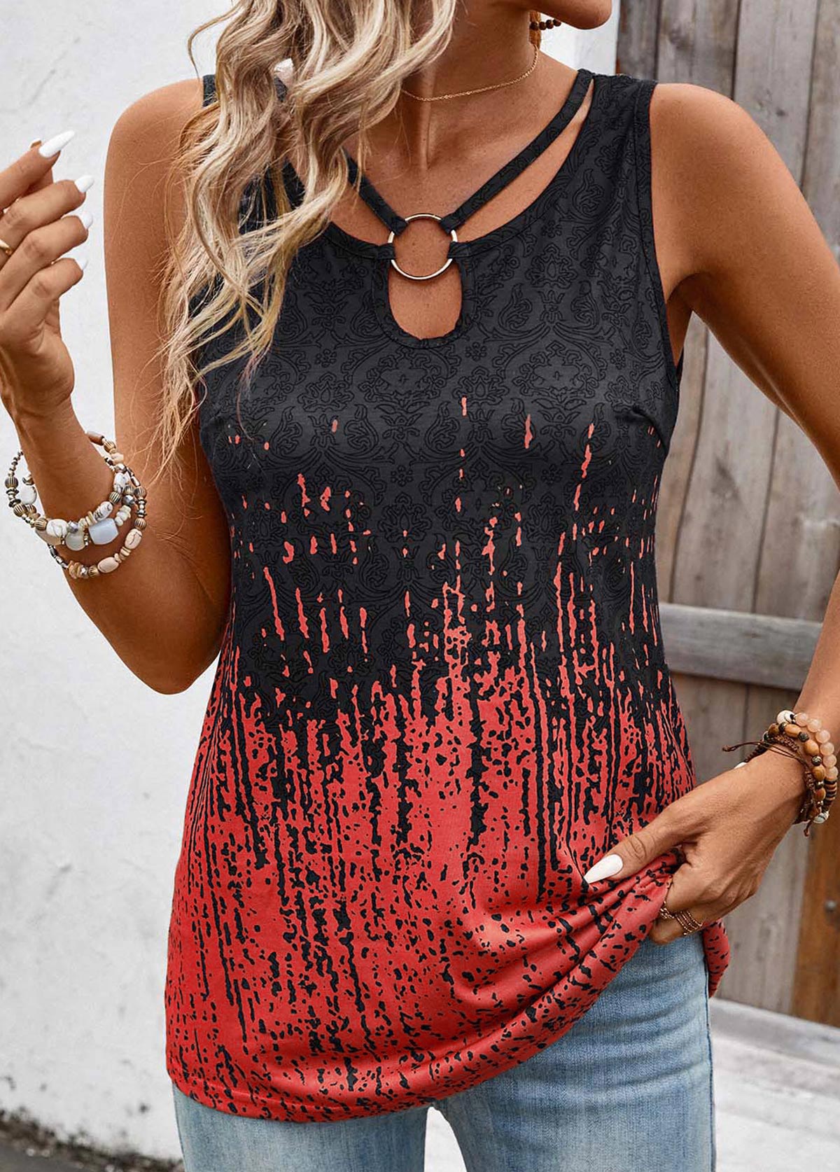 Plus Size Dark Grey Marl Circular Ring Tank Top | picture 