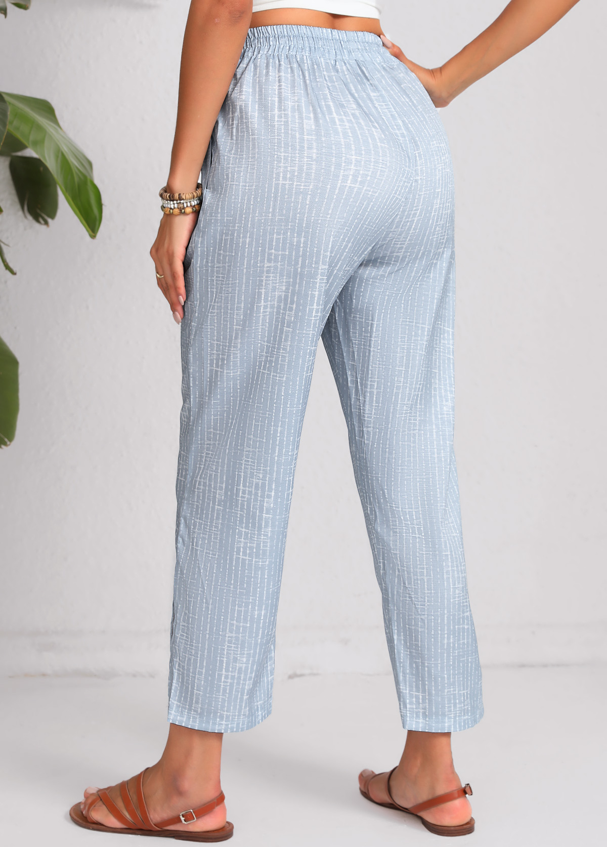 Dusty Blue Double Side Pockets Geometric Print Pants | picture 