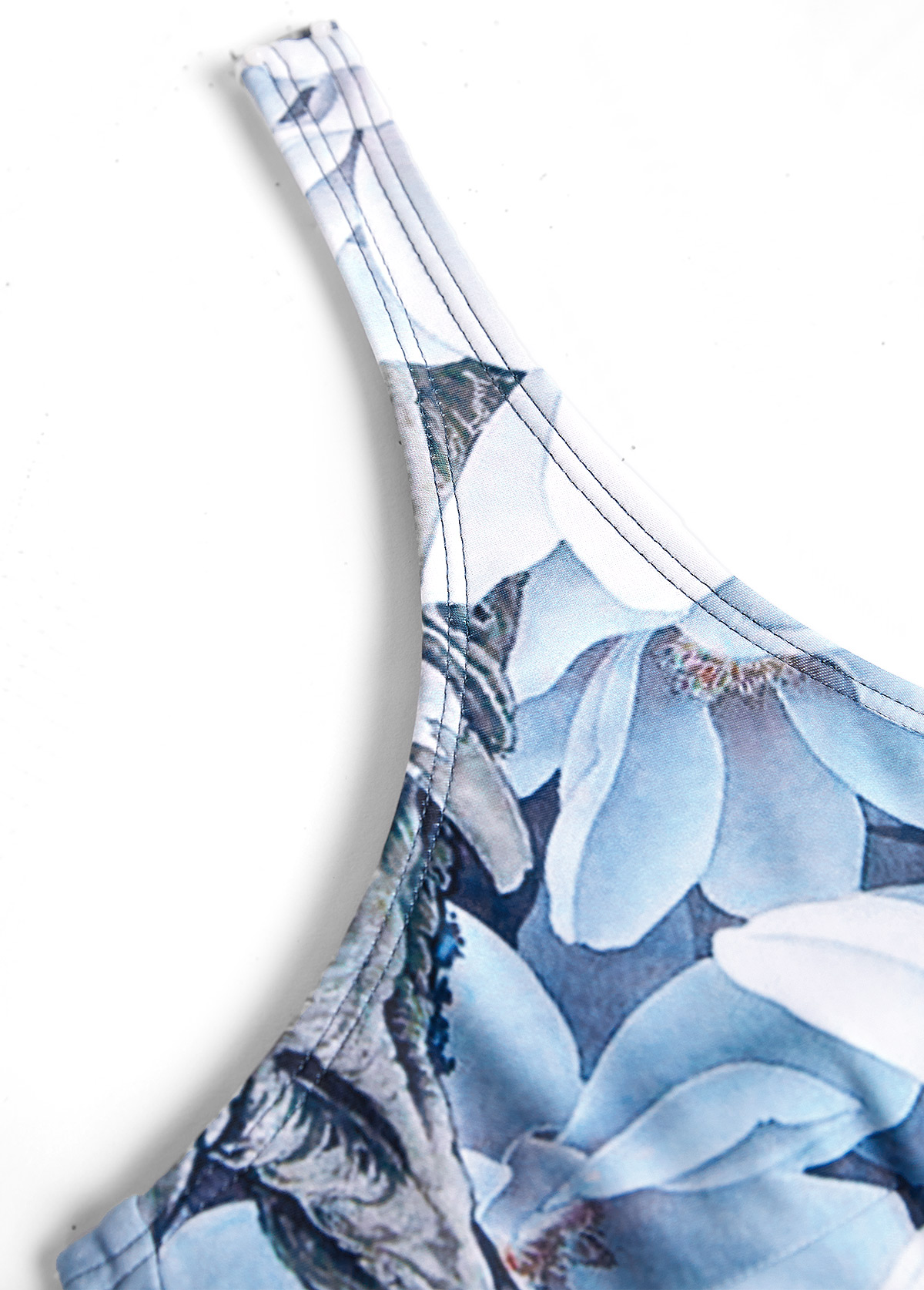 Tie Floral Print Denim Blue One Piece Swimdress | picture 