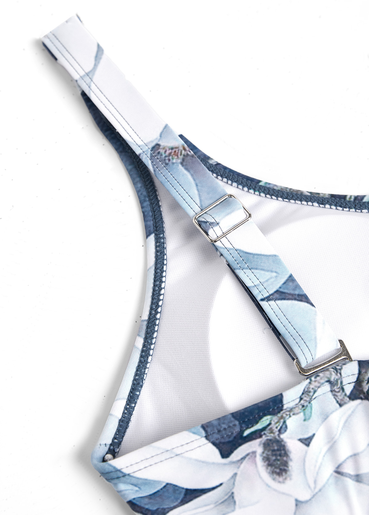 Tie Floral Print Denim Blue One Piece Swimdress | picture 