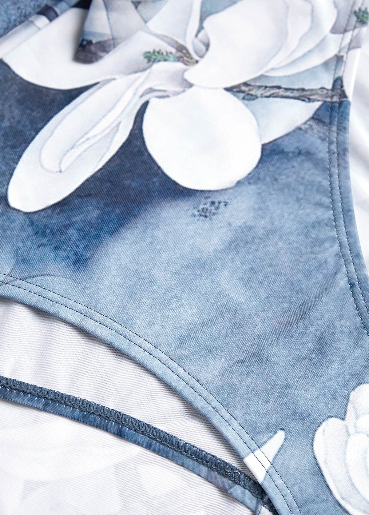 Tie Floral Print Denim Blue One Piece Swimdress | picture 