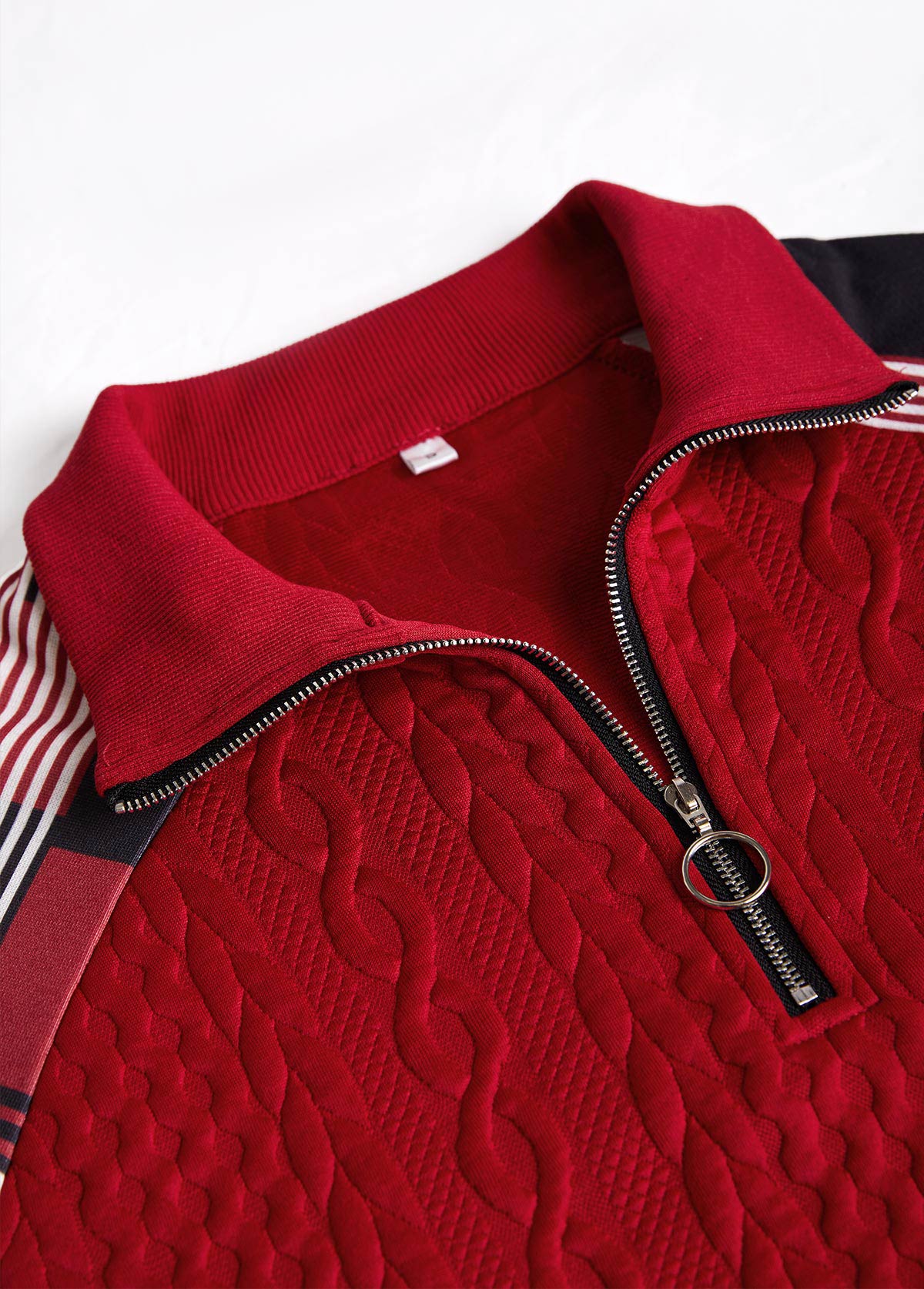 Red Patchwork Plaid Long Sleeve Turn Down Collar Sweatshirt | picture 