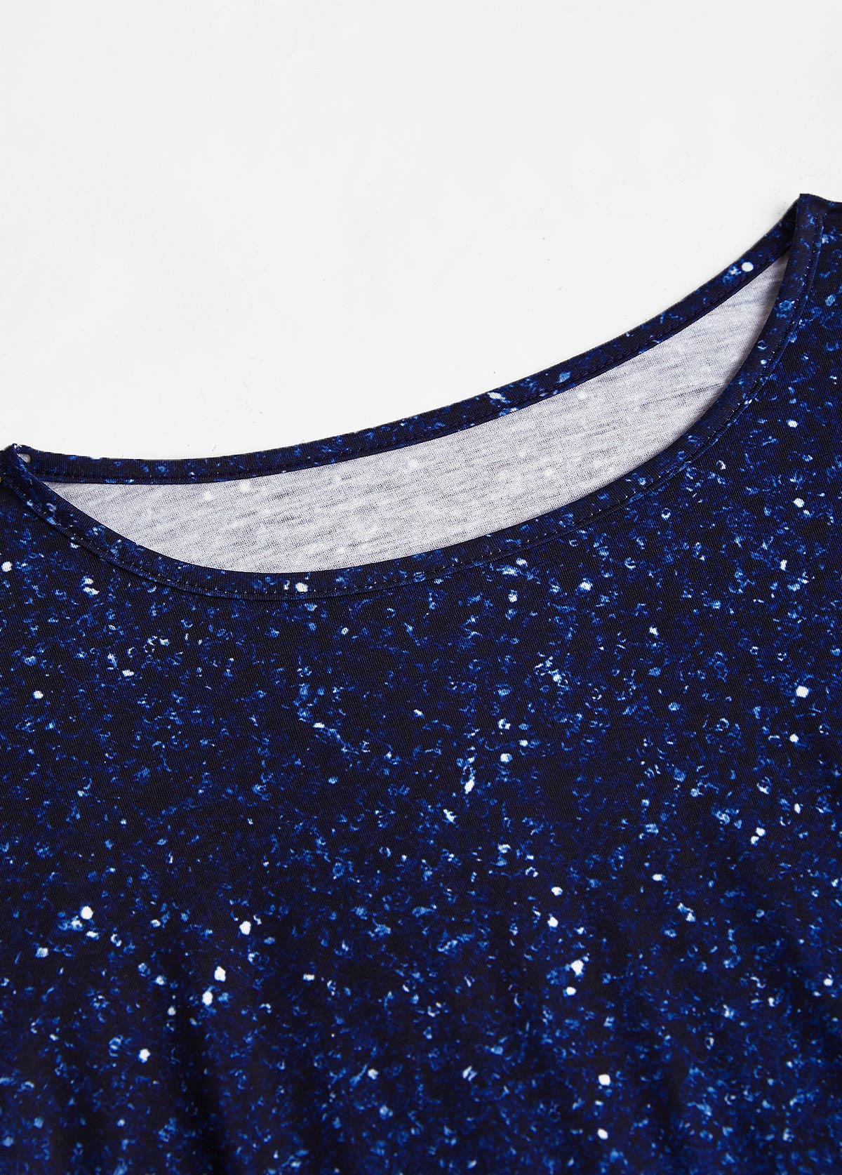 Blue Patchwork Ombre Long Sleeve Round Neck T Shirt | picture 