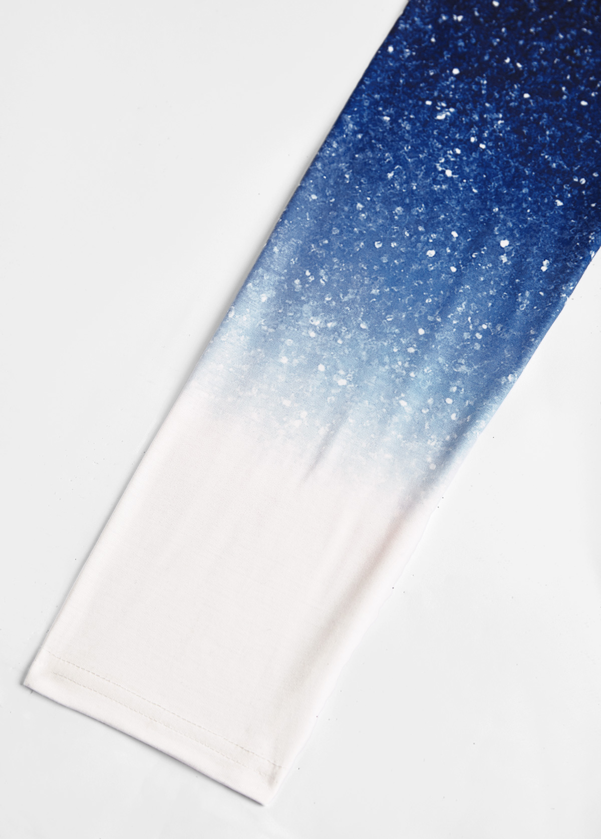 Blue Patchwork Ombre Long Sleeve Round Neck T Shirt | picture 