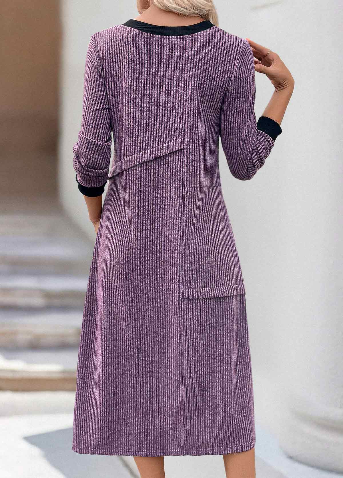Plus Size Dusty Purple Tummy Coverage Long Sleeve Dress | picture 