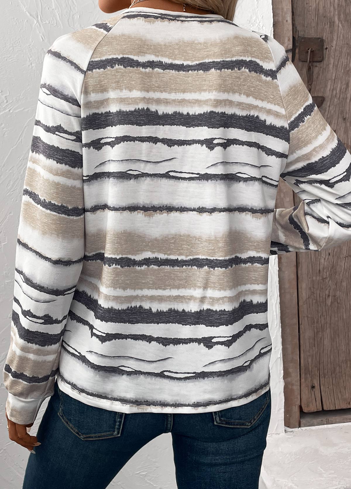 Light Camel Tie Dye Print Long Sleeve T Shirt | picture 