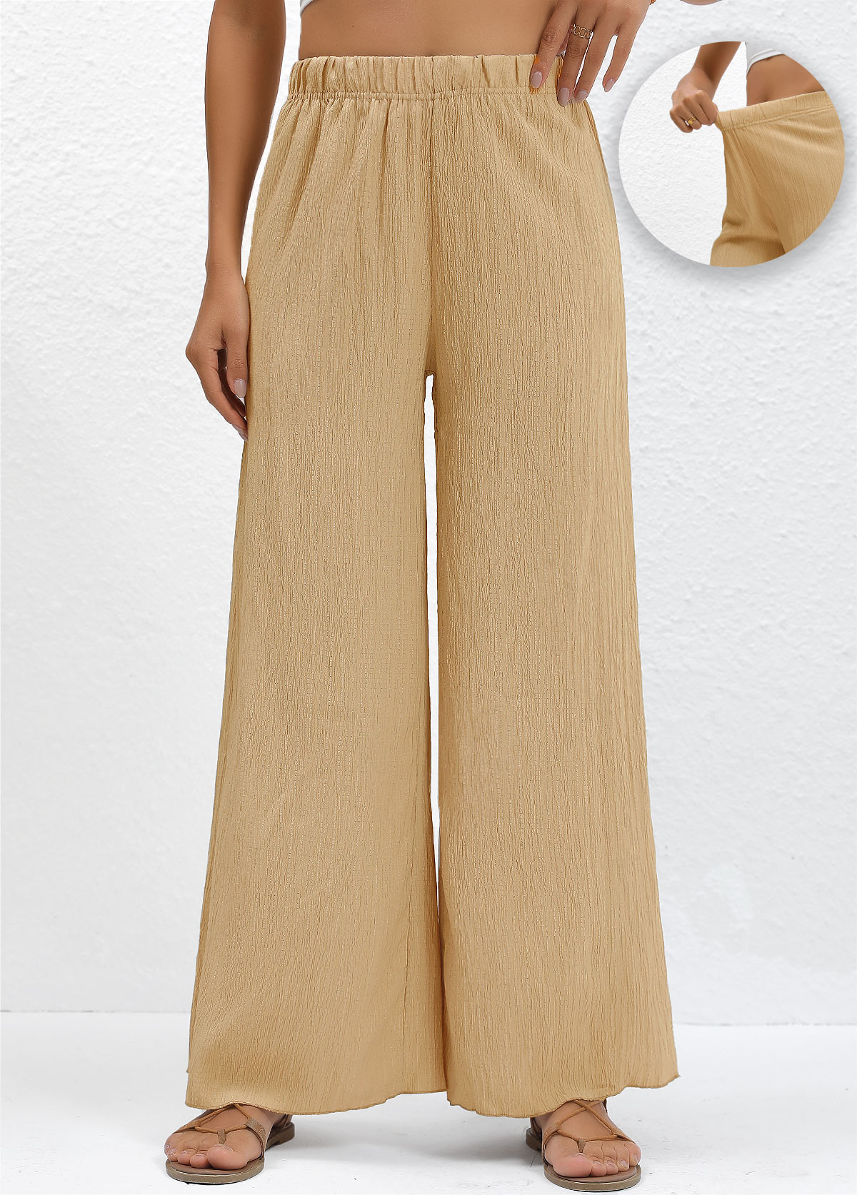 Light Camel Wide Leg Elastic Waist High Waisted Pants | picture 