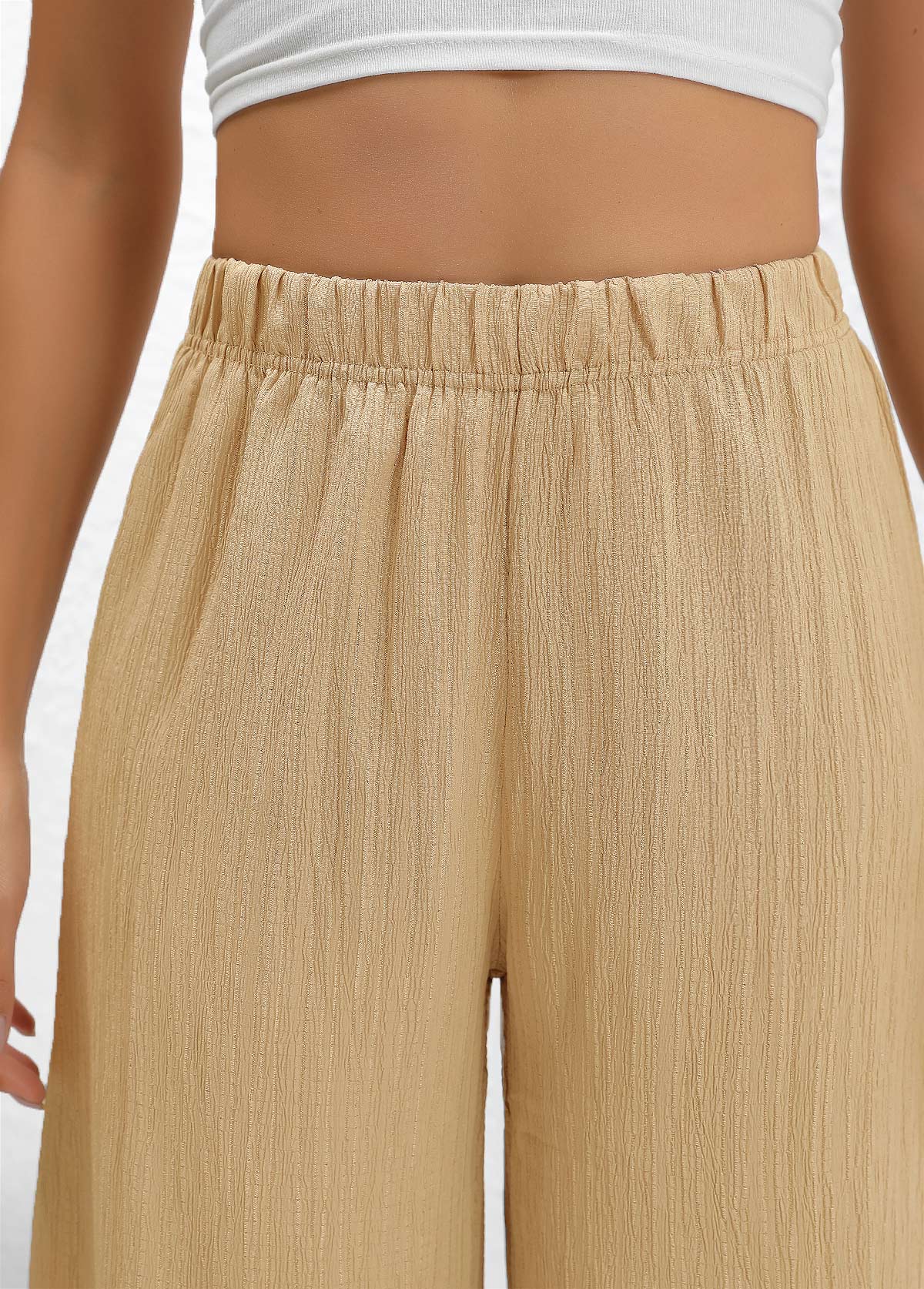 Light Camel Wide Leg Elastic Waist High Waisted Pants | picture 