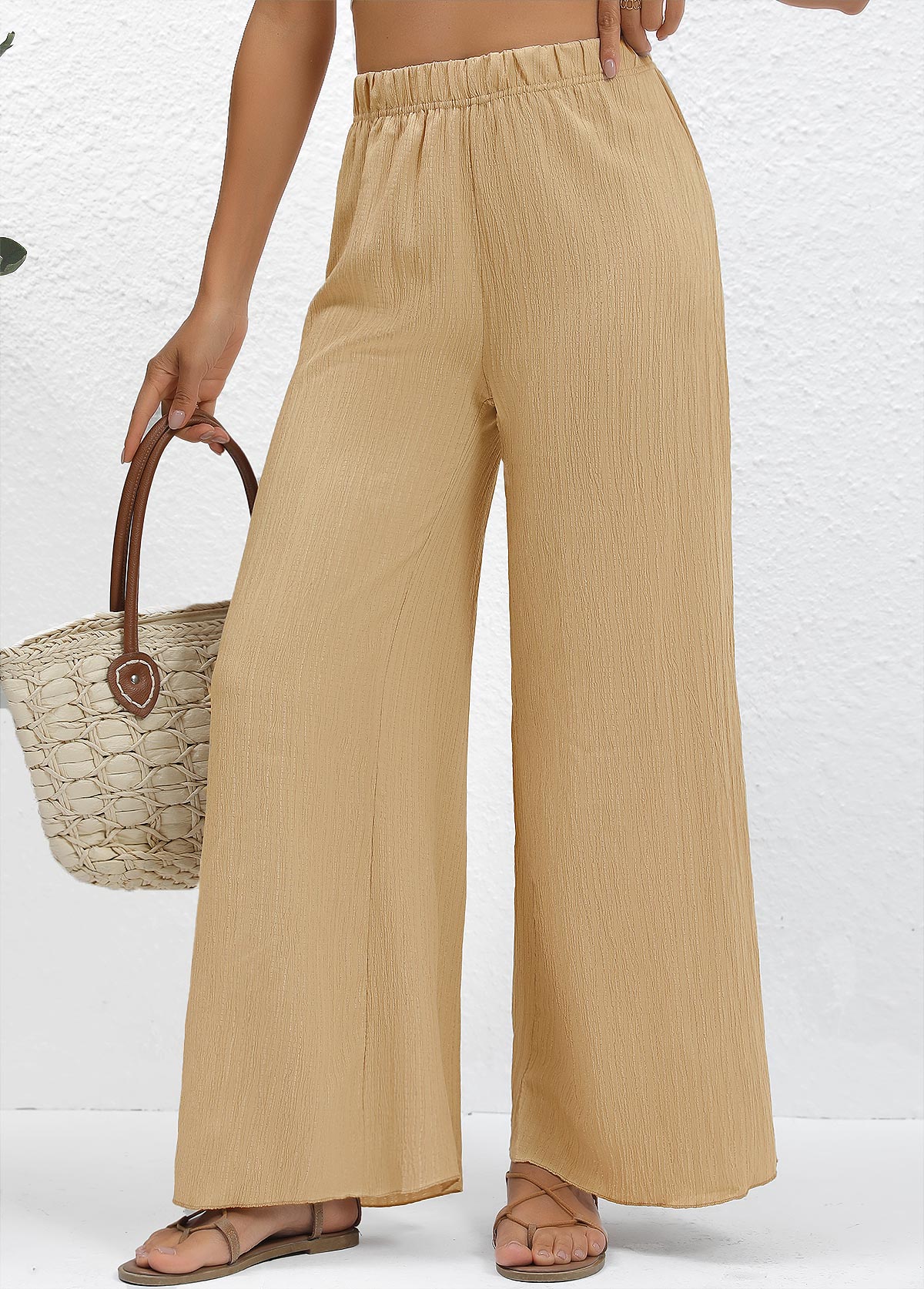 Light Camel Wide Leg Elastic Waist High Waisted Pants | picture 