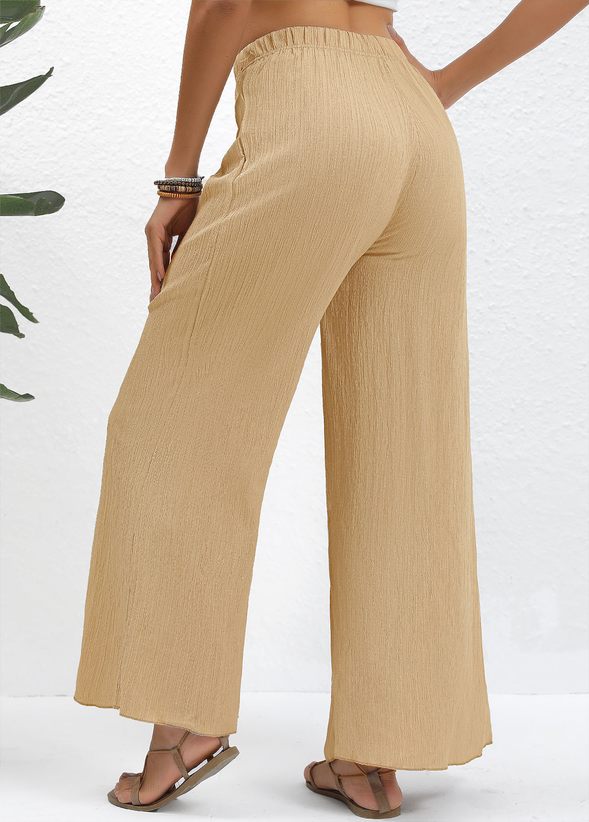 Light Camel Wide Leg Elastic Waist High Waisted Pants | picture 