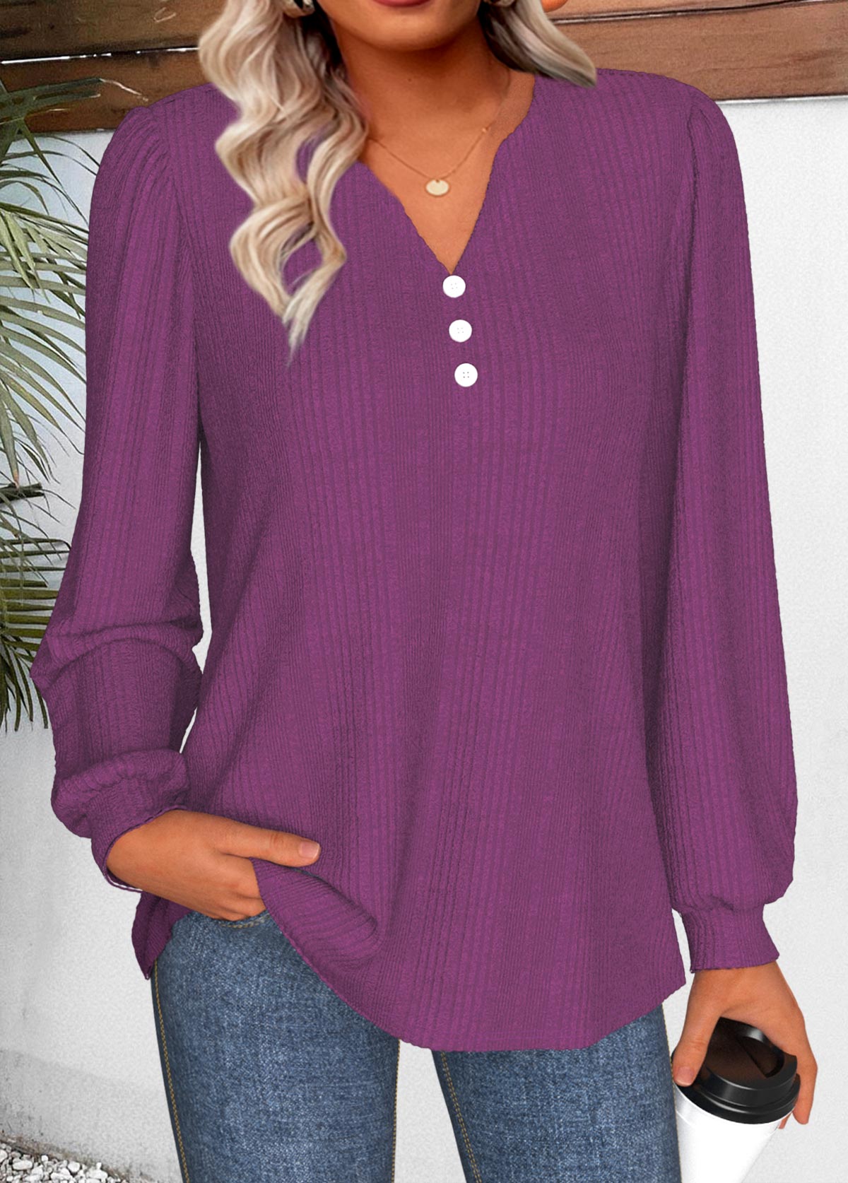 Purple Split Long Sleeve T Shirt | picture 