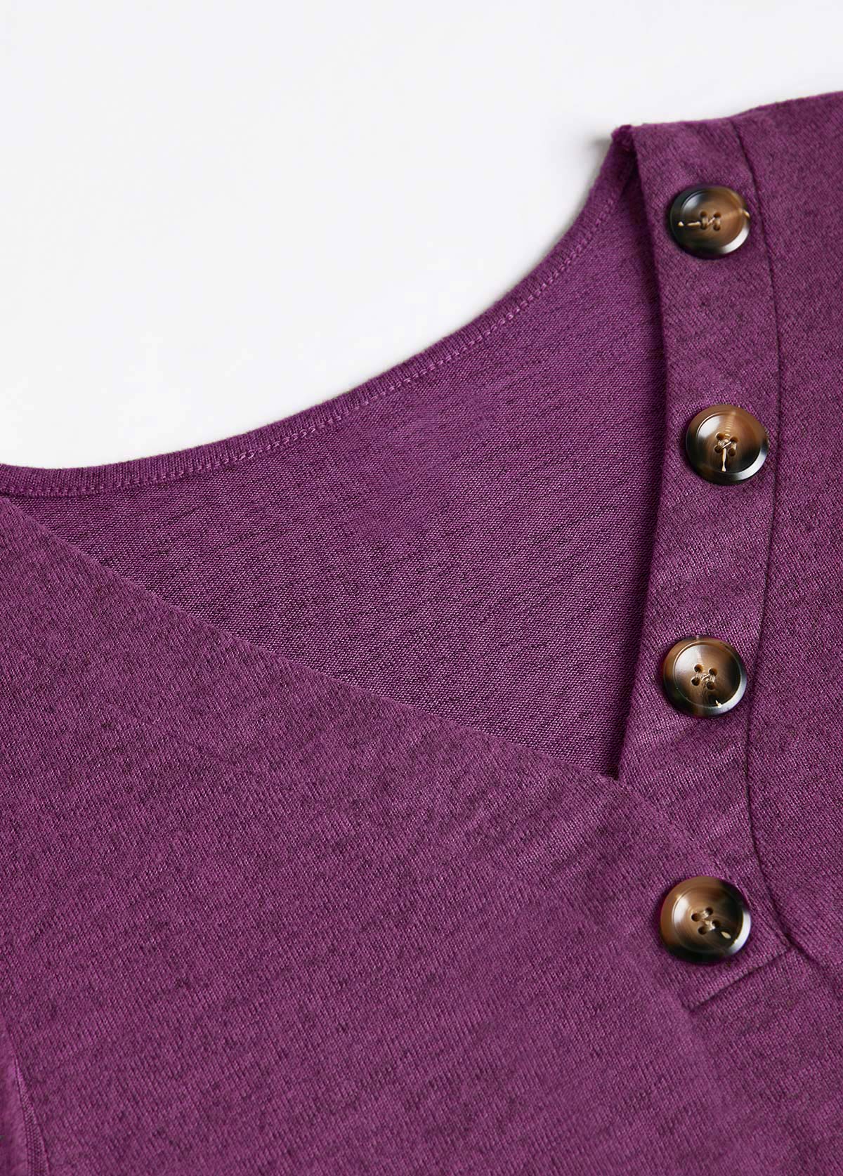 Purple Button Long Sleeve V Neck T Shirt | picture 