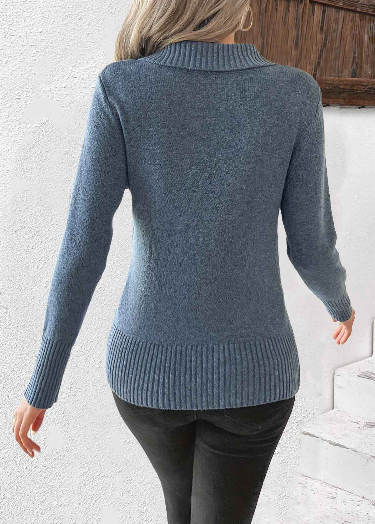 Navy Surplice Long Sleeve V Neck Sweater | picture 
