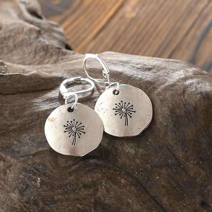Silver Dandelion Design Plant Alloy Earrings | picture 