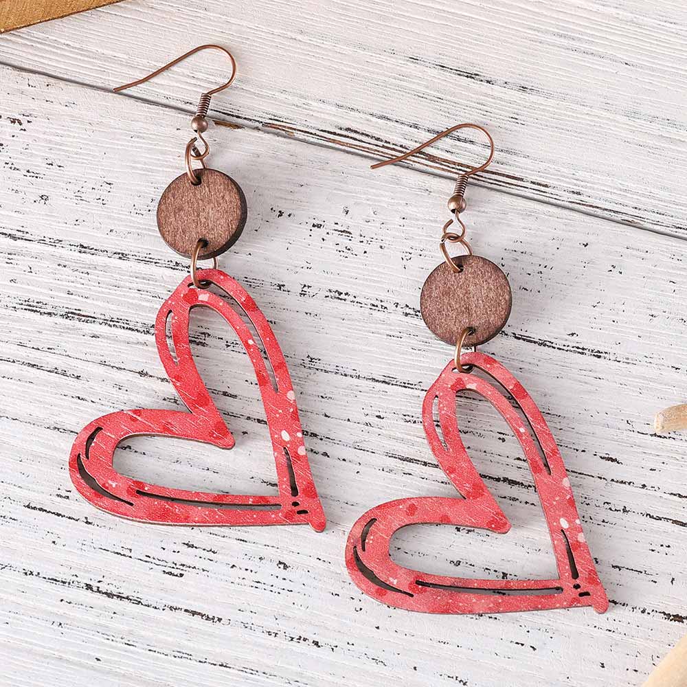 Coral Heart Design Hollow Wood Earrings | picture 
