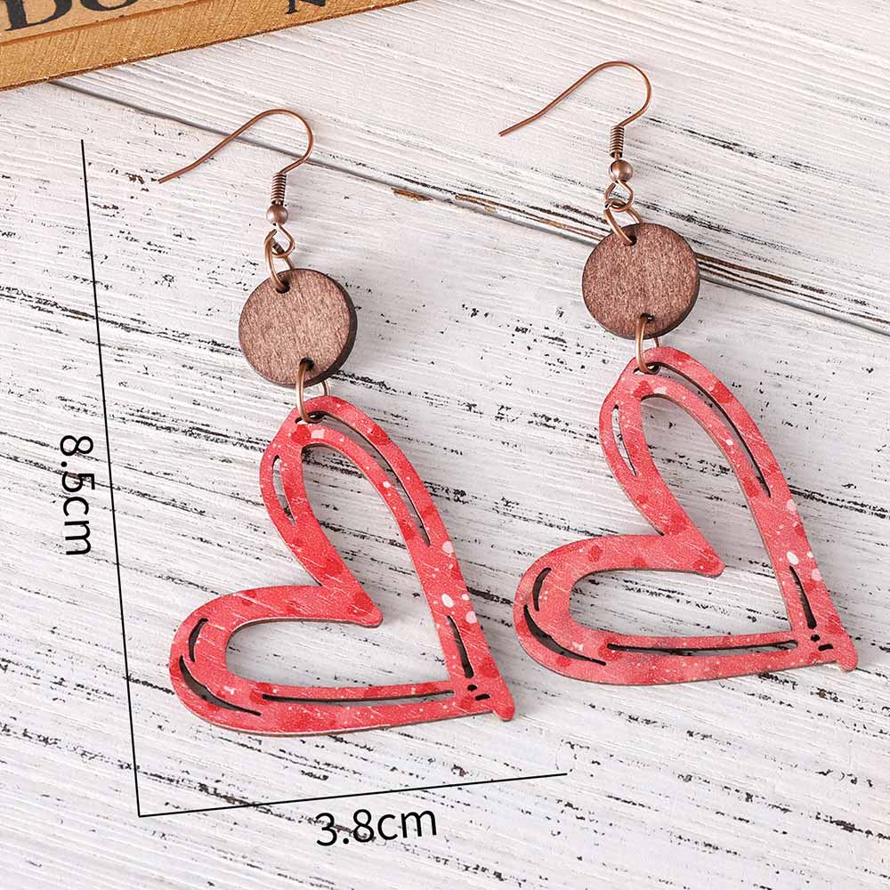 Coral Heart Design Hollow Wood Earrings | picture 