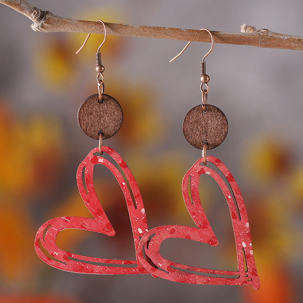 Coral Heart Design Hollow Wood Earrings | picture 