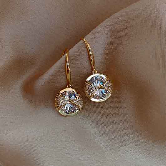 Golden Geometric Round Design Alloy Earrings | picture 