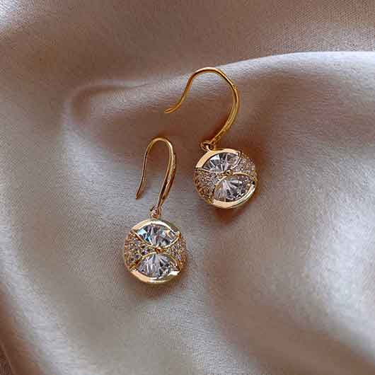 Golden Geometric Round Design Alloy Earrings | picture 