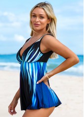 Patchwork Mid Waisted Ombre Blue Tankini Set | thumb picture 