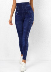 Denim Blue High Waisted Beaded Leggings | thumb picture 