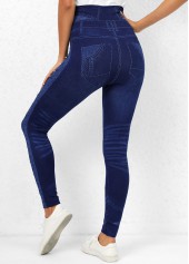 Denim Blue High Waisted Beaded Leggings | thumb picture 