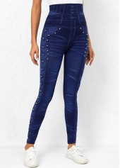 Denim Blue High Waisted Beaded Leggings | thumb picture 