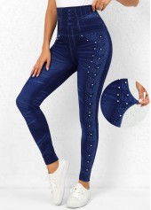 Denim Blue High Waisted Beaded Leggings