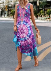 Purple Handkerchief Hem Tie Dye Print Dress | thumb picture 