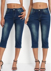 Denim Blue Mid Waisted Capri Button Fly Leggings | thumb picture 