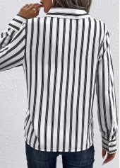 White Pocket Striped Long Sleeve Shirt Collar Blouse | thumb picture 