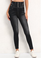 Black High Waisted Ankle Length Elastic Waist Leggings | thumb picture 