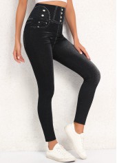 Black High Waisted Ankle Length Elastic Waist Leggings | thumb picture 
