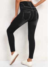 Black High Waisted Ankle Length Elastic Waist Leggings | thumb picture 
