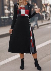 Black Button Plaid Three Quarter Length Sleeve Dress | thumb picture 