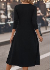 Black Button Plaid Three Quarter Length Sleeve Dress | thumb picture 