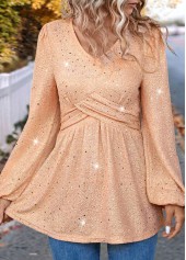 Light Pink Hot Stamping Long Sleeve V Neck Blouse | thumb picture 