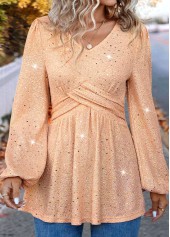 Light Pink Hot Stamping Long Sleeve V Neck Blouse | thumb picture 