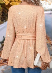Light Pink Hot Stamping Long Sleeve V Neck Blouse | thumb picture 