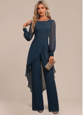 Peacock Blue Patchwork Long Scoop Neck Jumpsuit